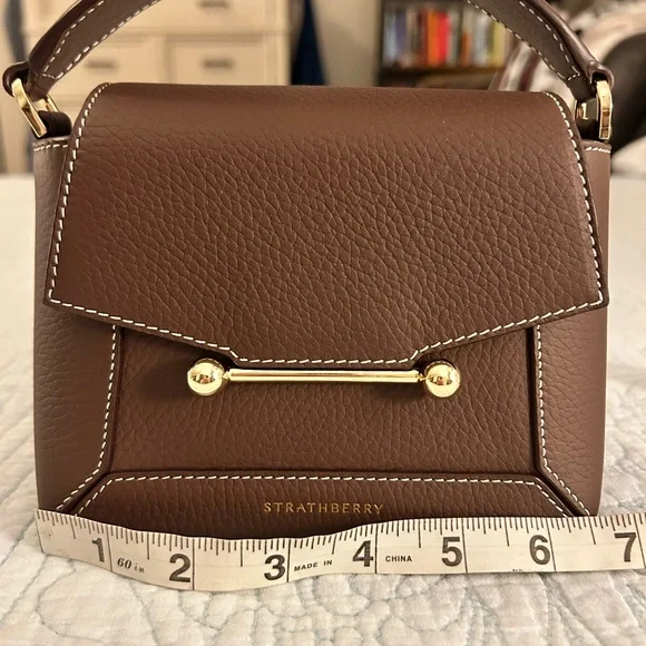 STRATHBERRY Mosaic Nano Leather Top-Handle Handbag Crossbody in Chocolate Brown - Picture 11 of 16